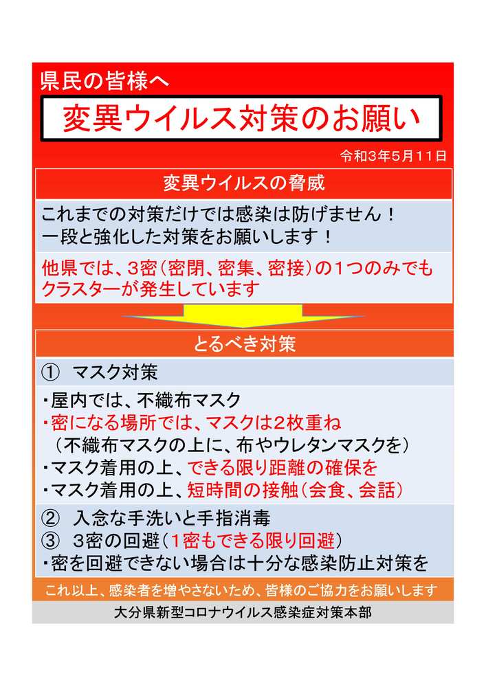 変異ウイルス対策のお願い
