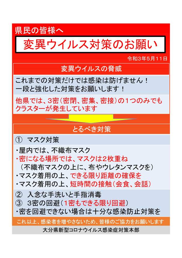 変異ウイルス対策のお願い